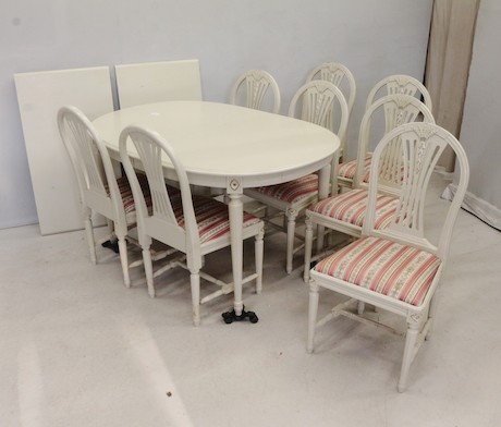 Gustaviansk Matgruppi gustaviansk stil, bord,  6 stolar modell ”Axet”